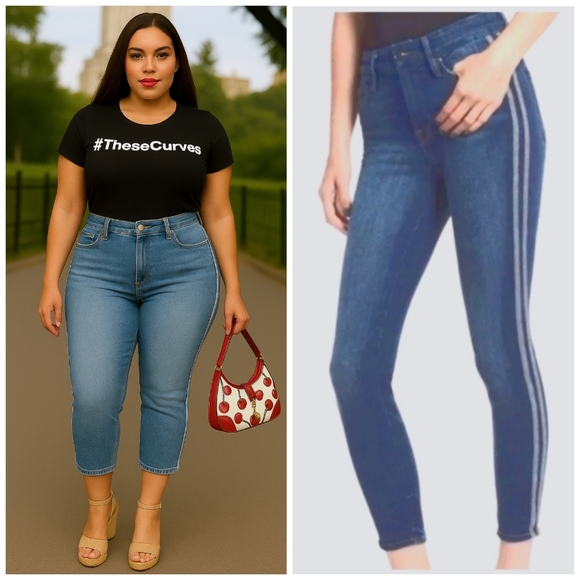 GOOD AMERICAN Medium Wash Good Legs Crop Skinny Jeans - Plus Size 24 - Picture 1 of 12